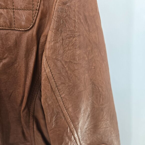 Vintage Ben Sherman Brown Leather Jacket Moto Quilted Back Distressed Flaws Med - Picture 8 of 16